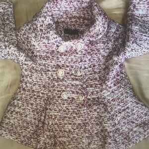 Girls' Textured Double-Breasted Peplum Jacket in Mauve